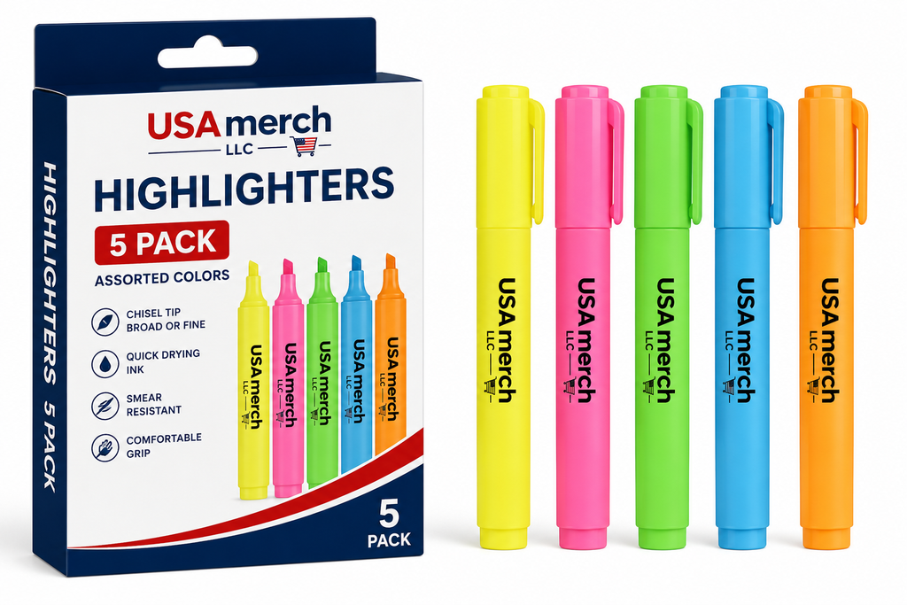 Highlighters (5 Pack – Assorted Colors)  Description