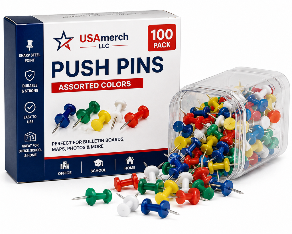 Push Pins (100 Pack – Assorted Colors)