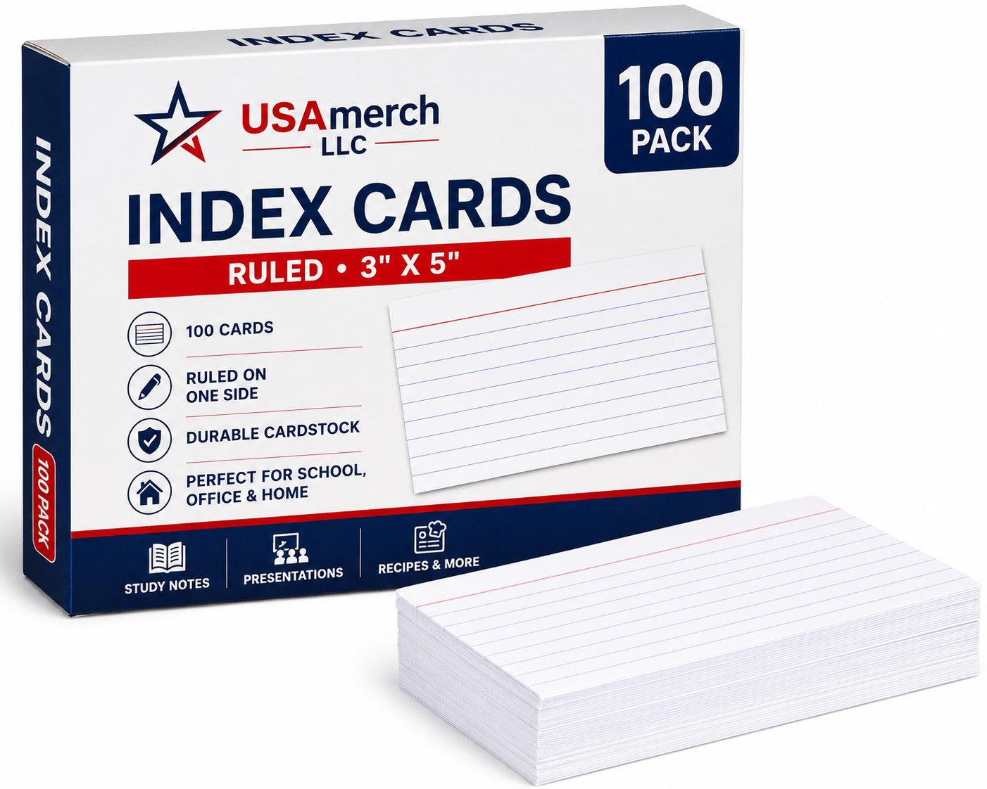 Ruled Index Cards (3 × 5 Inch, 100 Pack)