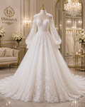 Luxury Long-Sleeve White Bridal Wedding Dress
