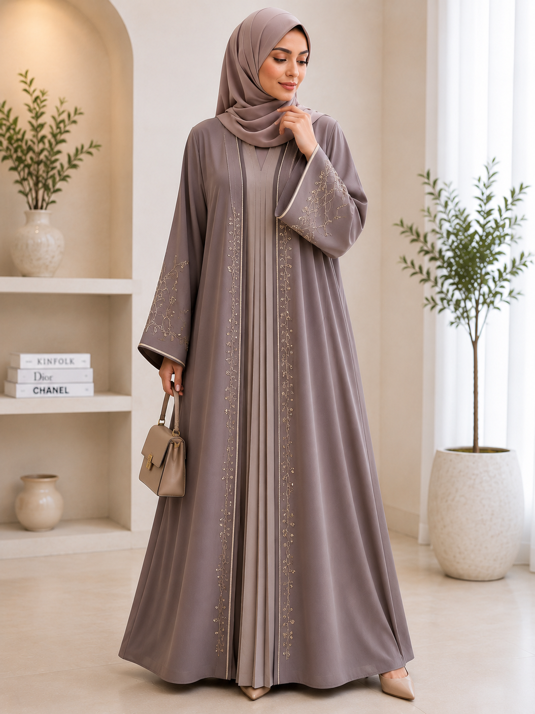 Elegant Light Taupe Abaya for Women