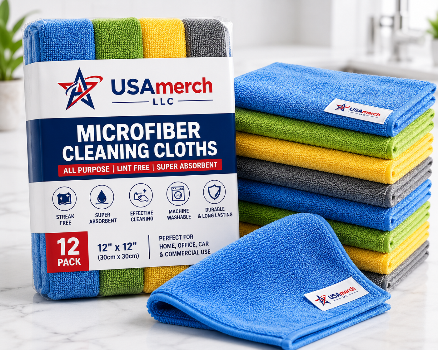 USAmerch Microfiber Cleaning Cloths – 12 Pack