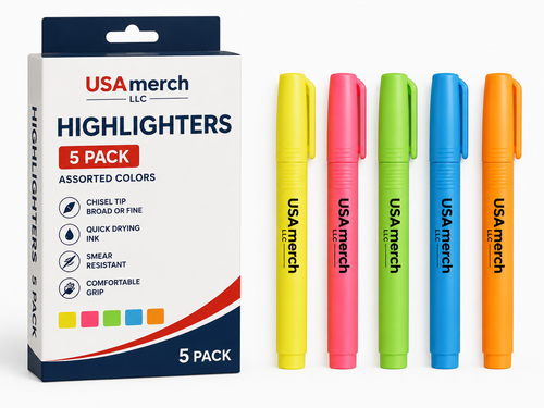 Highlighters (5 Pack – Assorted Colors)  Description