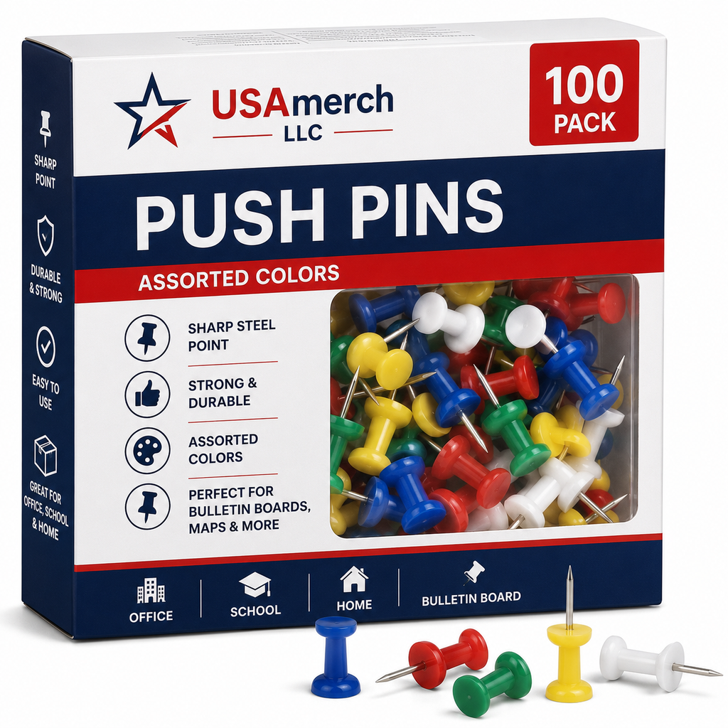 Push Pins (100 Pack – Assorted Colors)