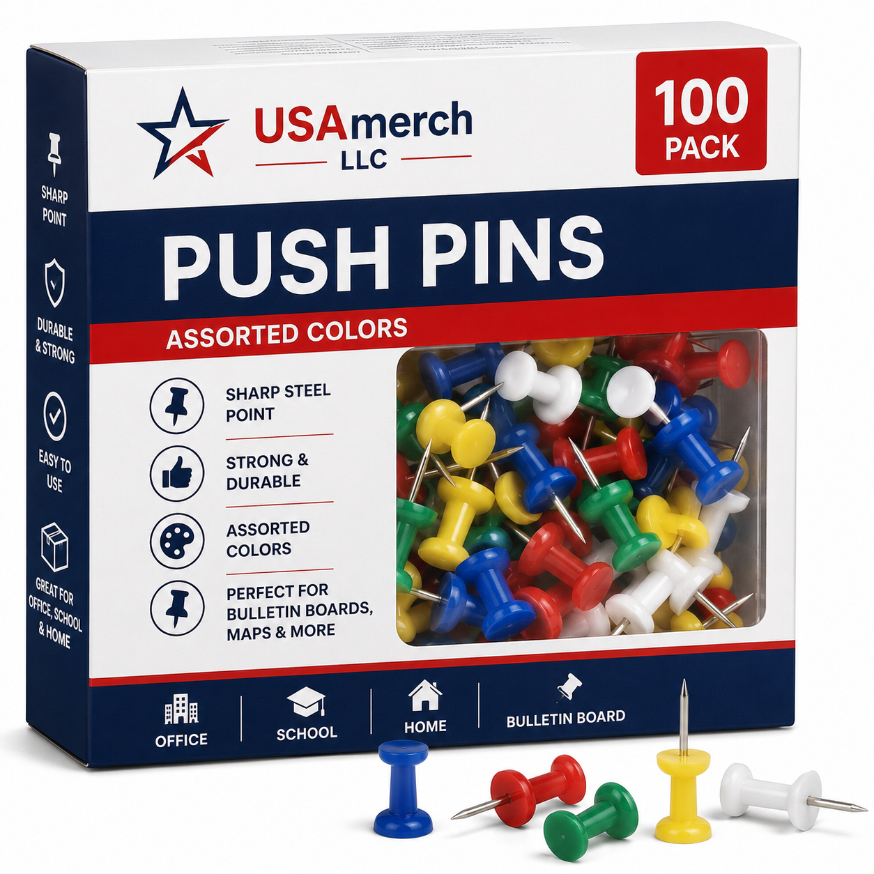 Push Pins (100 Pack – Assorted Colors)