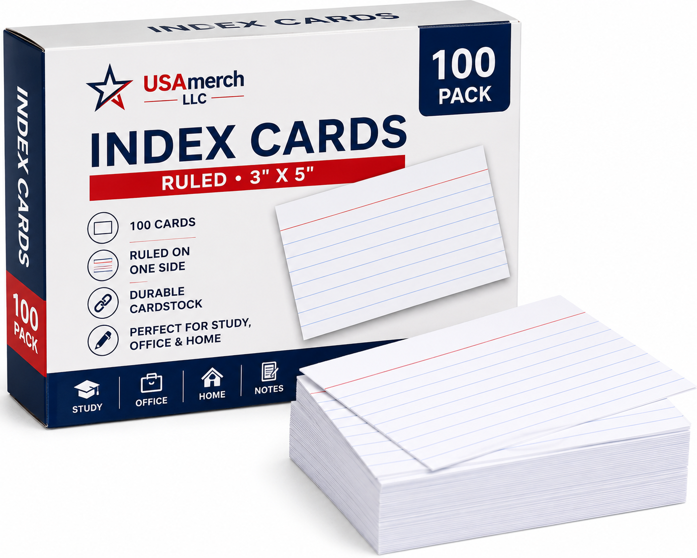 Ruled Index Cards (3 × 5 Inch, 100 Pack)
