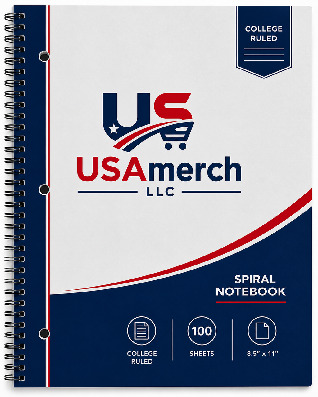 Spiral Notebook-College Ruled, 100 Sheets, 8.5" × 11”